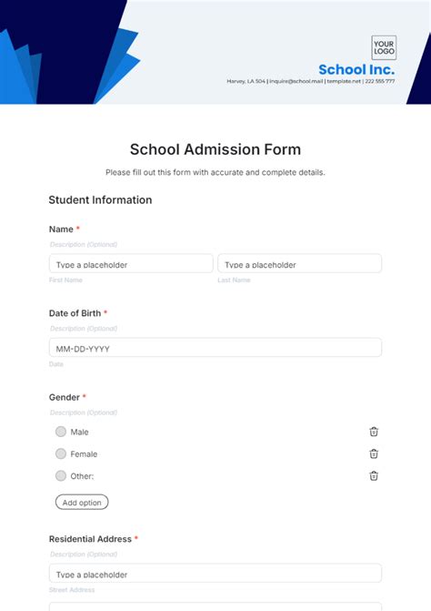 Free School Registration Form Template To Edit Online