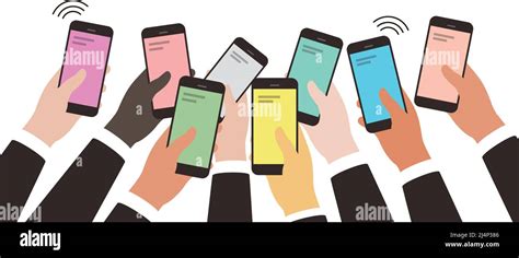 Many Hands Holding Smart Phone Vector Illustration Stock Vector Image