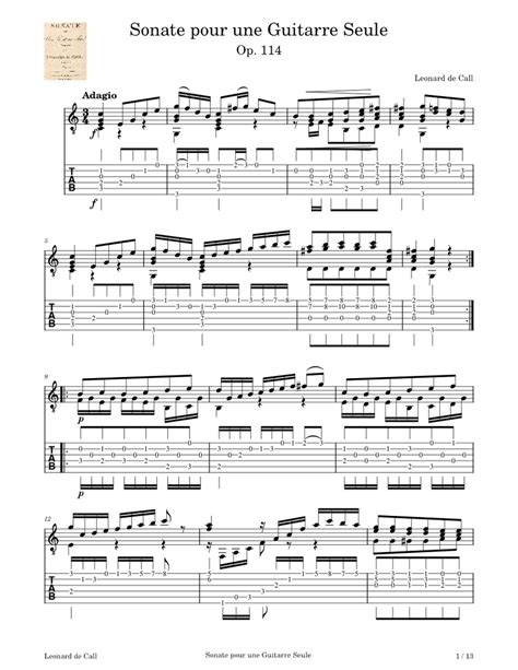 Sonate Pour Une Guitarre Seule Op114 Leonhard Von Call Sheet Music For Guitar Solo