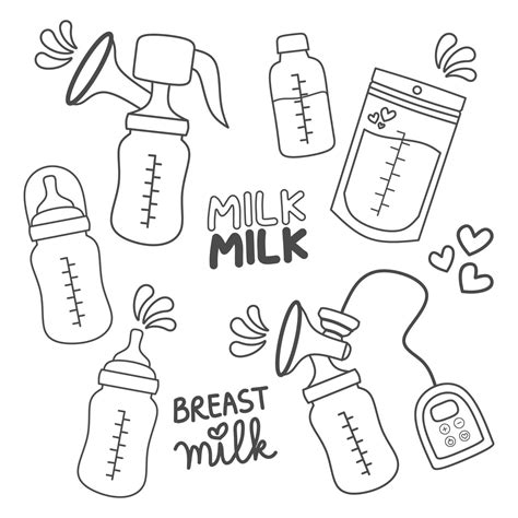 Breastfeeding Equipment Doodle Breastmilk Breast Pump Vector