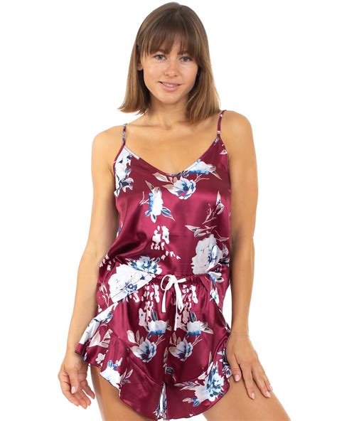 Belles Design Womens Sexy Floral Satin Silk Cami Shorts Set 2 Piece