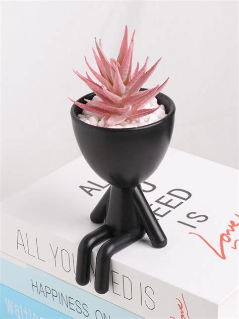 1pc Artificial Succulent And 1pc Figure Shaped Pot Shein Usa