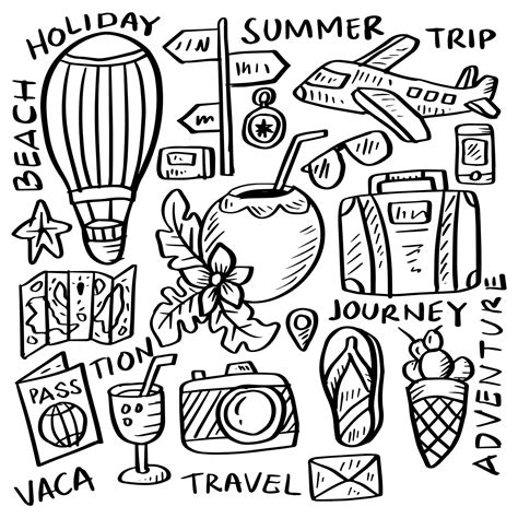 Set Of Hand Draw Doodle Travel Symbols Tourism Vector Art At