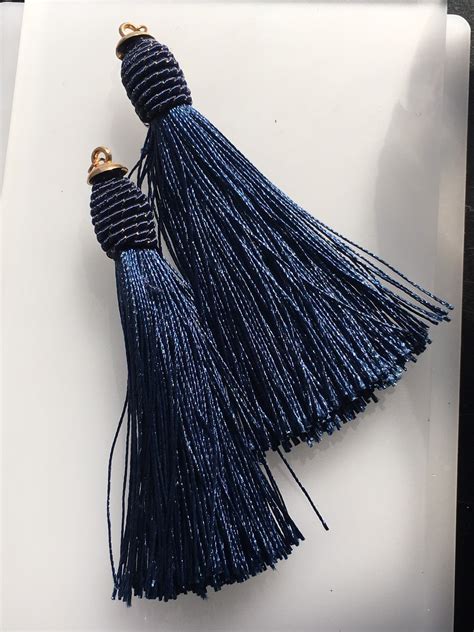 10mm Two Dark Blue Silk Tassels 10mm Long Etsy