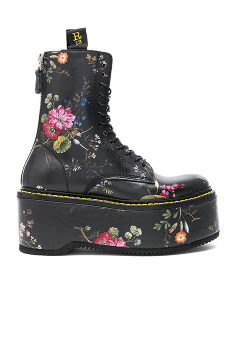 R13 Leather Double Stack Boots In Black Floral Fwrd