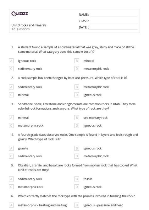 50 Minerals And Rocks Worksheets For 4th Year On Quizizz Free And Printable