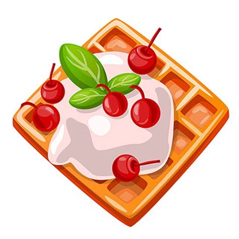 Vector Illustration Icon Cartoon Waffles With Berries And Cream