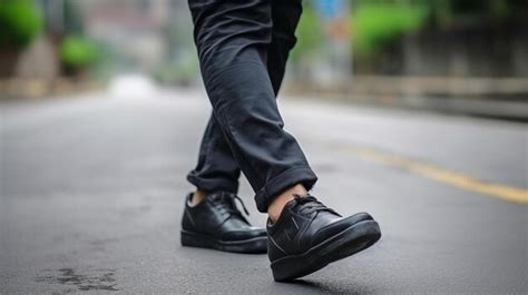 Premium Photo A Person Wearing Black Shoes Is Walking Down The Street