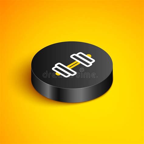 Isometric Line Dumbbell Icon Isolated On Yellow Background Muscle