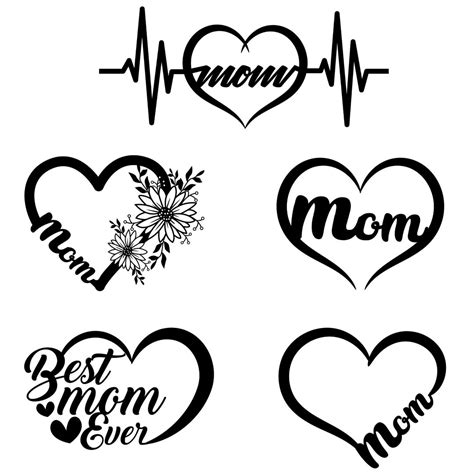 Mom Script Heart Bundle Svg Clipart Mom Script Heart Silhouette Cut File Mom Heart Svg  Eps