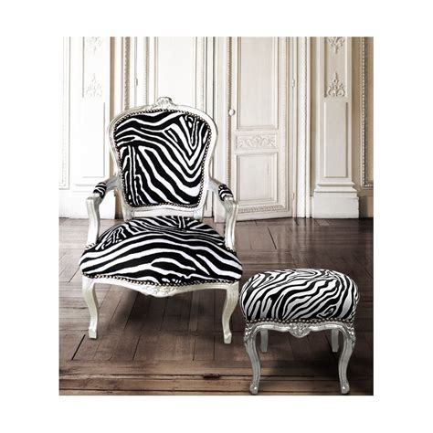 Repose Pied Baroque De Style Louis Xv Zebre Et Bois Argent