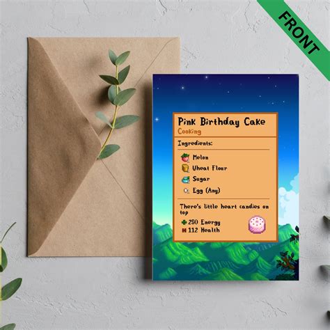 Birthday Card Stardew Valley Pink Cake Recipe Digital Etsy