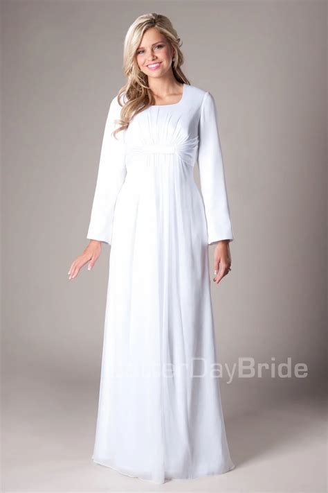 2016 Simple White A Line Floor Length Modest Full Long Sleeves Empire