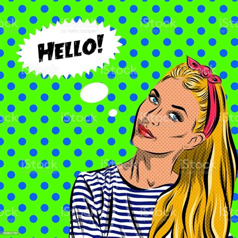 Pop Art Woman On A Polkadots Background Vector Stock Illustration