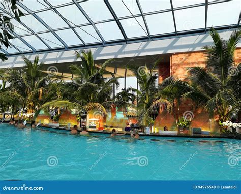 Thermal Pool Outdoor And Bar At Therme Bucharest Romania Editorial