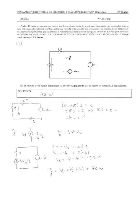 Examen Ftcy Me Junio 2023 Test Fundamentos De Teoría De Circuitos Y