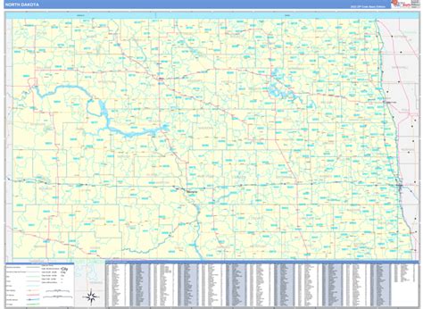 North Dakota Zip Code Wall Map Basic Style By Marketmaps Mapsales