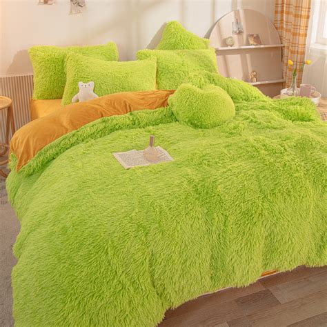 Luxury Ultra Soft 4 Pieces Plush Shaggy Duvet Cover Fluffy Comforter Cover Set Fuzzy Faux Fur