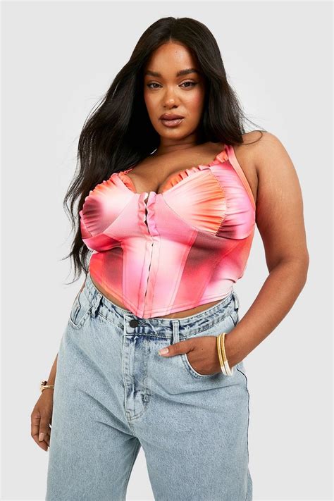 Womens Plus Hook And Eye Printed Corset Top Boohoo Uk