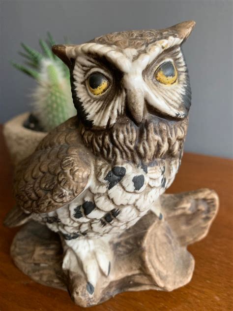 Vintage Homco Owl Figure Figurine Statue Proud Horned Etsy