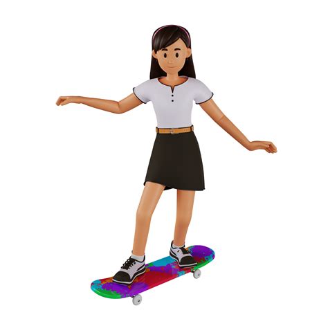 Young Woman Riding Skateboard 3d Cartoon Character Illustration