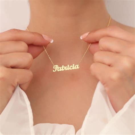 14k Solid Gold Name Necklace Gold Nameplate Necklace Custom Name