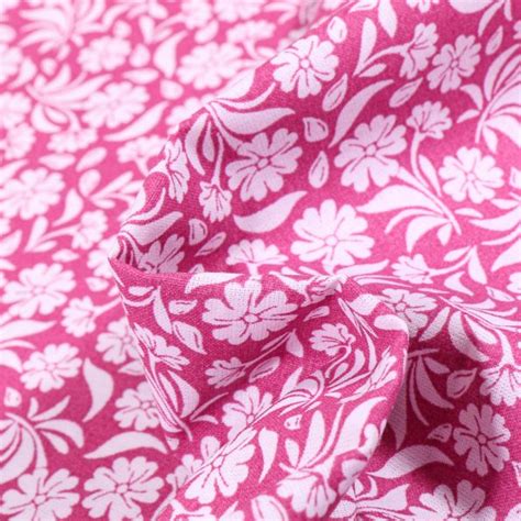 Tissu Coton Mc Fabrics Garden Sur Fond Rose Fuchsia Par Cm