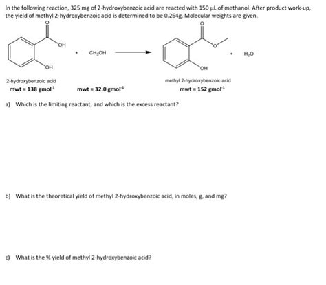 Solved In The Following Reaction 325 Mg Of 2 Hydroxybenzoic Chegg