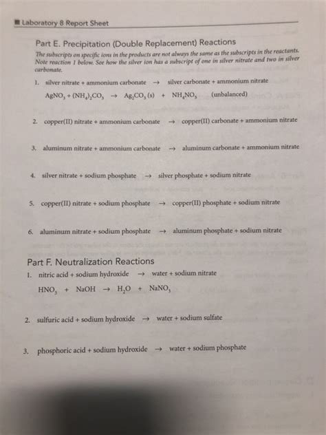 Solved Laboratory 8 Report Sheet Part E Precipitation Chegg