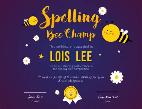 Spelling Bee Certificate Templates Free - PRINTABLE TEMPLATES