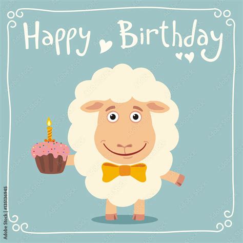 Happy Birthday Funny Sheep With Birthday Cake Greeting Card With