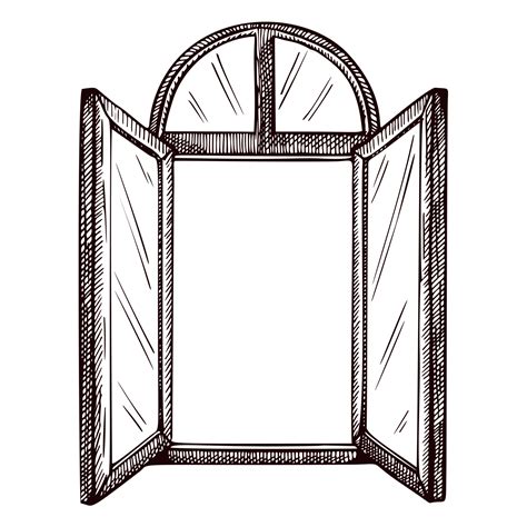 Opened window arch sketch isolated. Retro element inside wall in hand drawn style. 5689497 ...