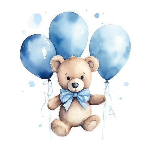 Lindo oso de acuarela con globo de cumpleaños ilustración osos de