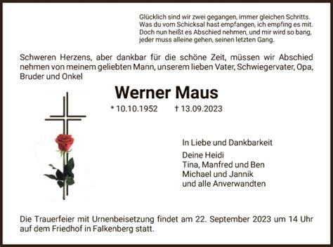 Traueranzeigen Von Werner Maus Trauer Hna De