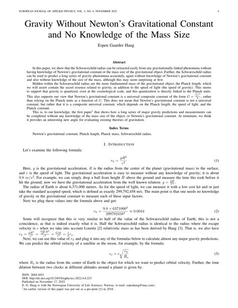 (PDF) Gravity Without Newton’s Gravitational Constant and No Knowledge of the Mass Size