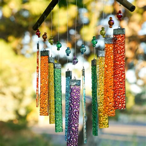 Rainbow Textured Glass Mobile Wind Chime Etsy