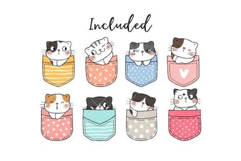 Cats In Pocket Clipart Graphic By Catandme · Creative Fabrica Doodle Cartoon Cute Doodles