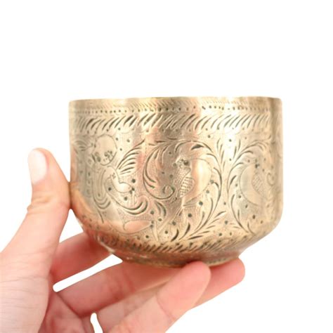 Antique Small Indian Engraved Brass Planter Pot H 7 5cm Small Indian Brass Planter Cactus