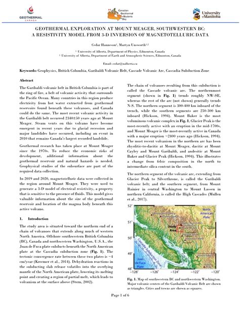 Geothermal Exploration At Mount Meager Southwestern Bc A Resistivity