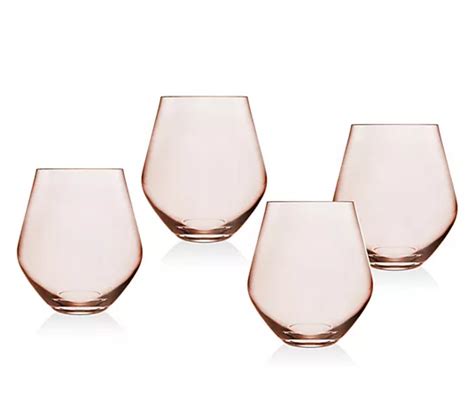 Godinger Set Of 4 Meridian Blush Stemless Wine Glasses