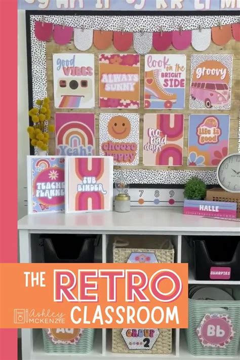 The Retro Classroom Is Organized With Pink And Orange