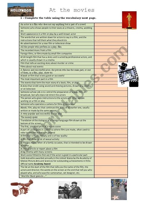 At The Movies Esl Worksheet By Luciaraposo