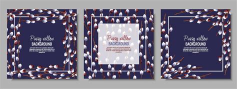 Set Of Spring Background With Pussy Willow Branches Postcard Banner