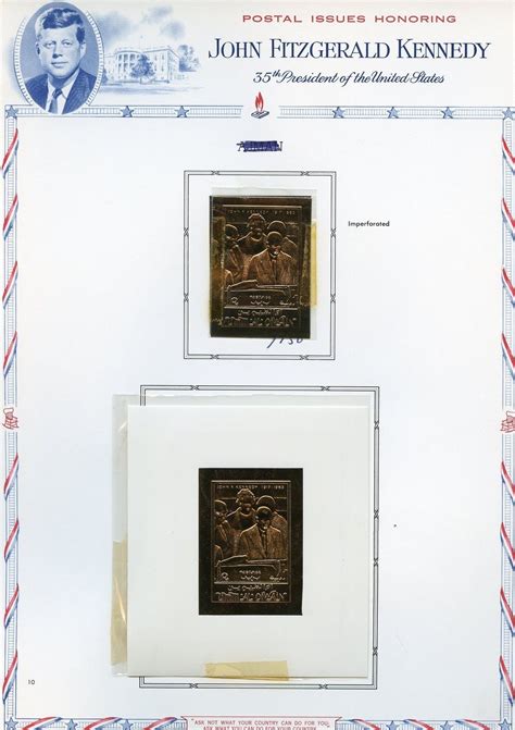 Umm Al Qiwain John F Kennedy Memorial Imperf Gold Foil Stamp Deluxe S