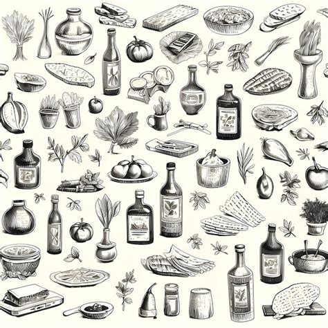 Seamless Pattern Of Hand Drawn Food And Drinks Vector Illustration