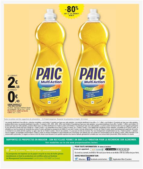 Promo Liquide Vaisselle Paic Multi Action Chez E Leclerc Express