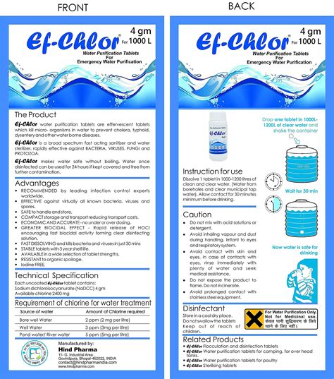 Ef Chlor 4gm Water Purification General Disinfection Tablets For