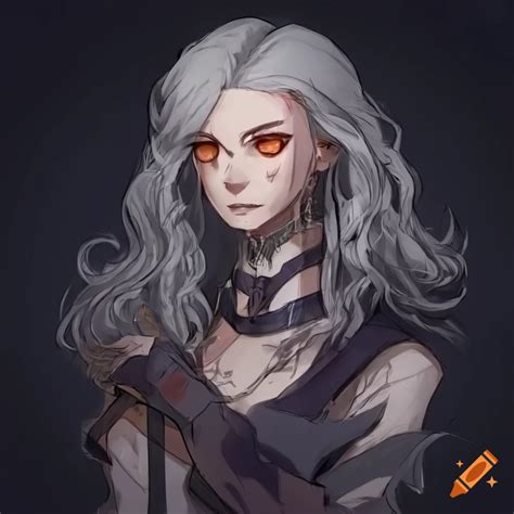 Concept Art Of A Dark Fantasy Knight With Grey Hair And Orange Eyes On