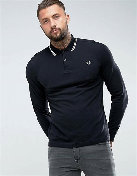 Fred Perry Slim Fit Long Sleeve Tipped Polo In Black Asos