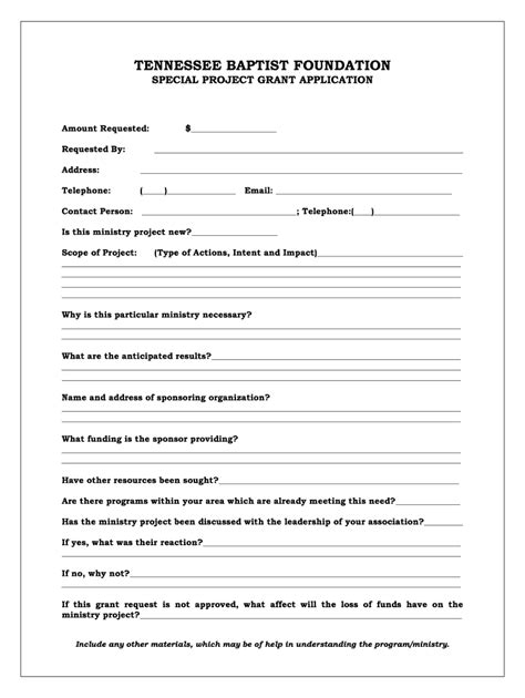 Fillable Online Tbf Grant Application Form Tennessee Baptist